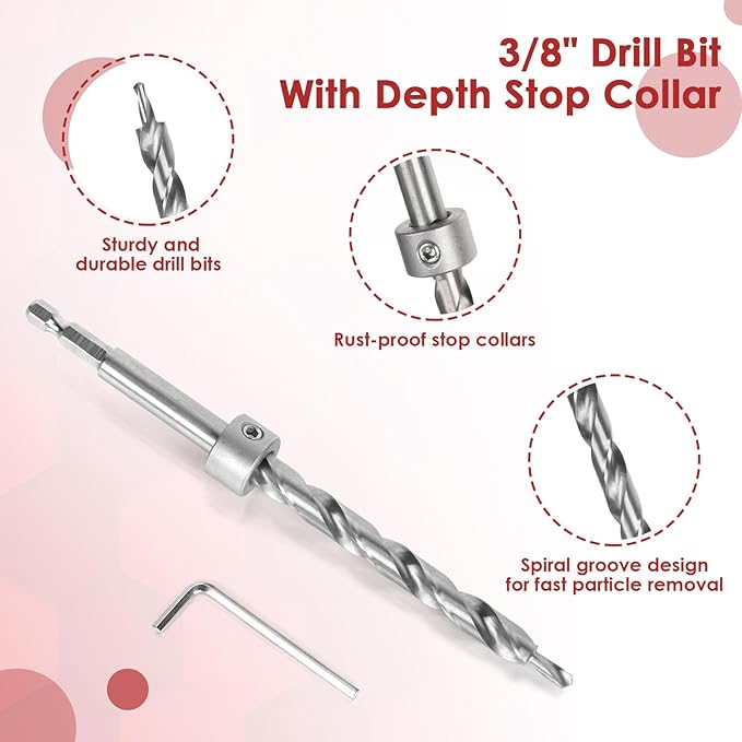 Pocket Hole Jig Kit, Adjustable Aluminum Pocket Hole System, Portable Screw Jig Set Guides Joint Carpentry Locator Woodworking Tools with Wooden Hole Plugs