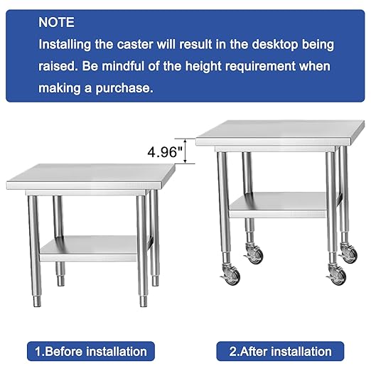 MySit 4 Inches Prep Table Wheels Set of 4, Expanding Stem Casters with Side Brake Fit 7/8", 1", 1-1/8", 1-1/4", 1-3/8"ID Tube Pipe Legs for Stainless Steel Kitchen Cart, Wire Shelving Racks