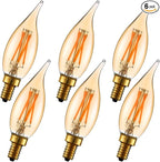 LiteHistory Dimmable 4W 2200K Amber CA10 led Bulb E12 Candelabra led 250lm, Warm White, 40W Flame tip 6Pack