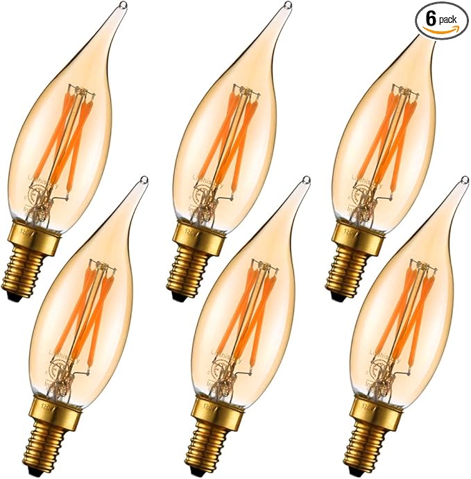 LiteHistory Dimmable 4W 2200K Amber CA10 led Bulb E12 Candelabra led 250lm, Warm White, 40W Flame tip 6Pack