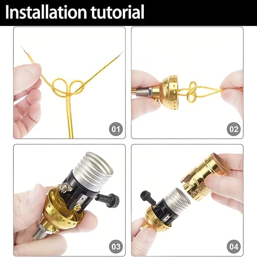 Lamp Socket Replacement, E26 Threaded Base, Turn Knob for Low-Medium-High Light Settings 2 Way (Gold)