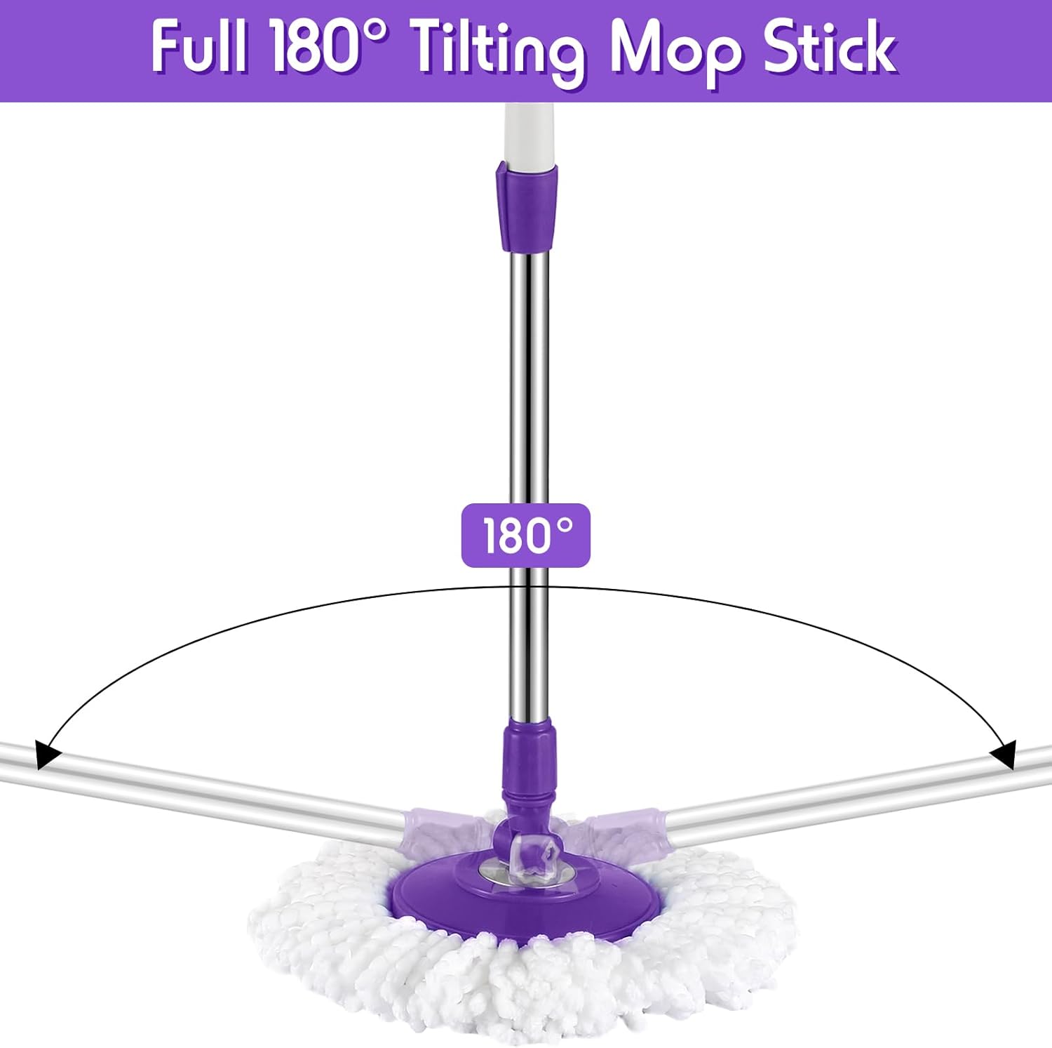 Spin Mop Replacement Handle 360 Degree Spin Mop Pole Handle Replacement Rotating Telescopic Stick for Head Replace Spinning Household Cleaning Accessories for Home(Purple)