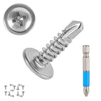 QSJ 120PCS #8 x 5/8'' Sheet Metal Screws 410 Stainless Steel Truss Head Fast Self Tapping Screws with Screwdriver Bit Silver