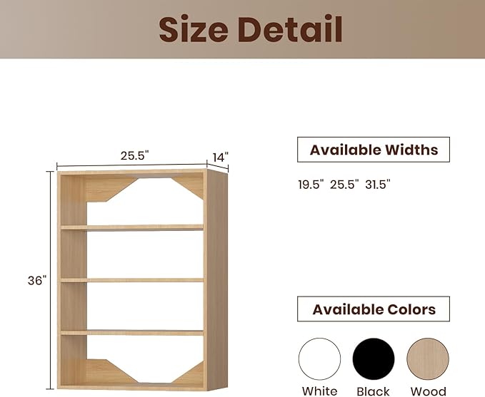 ROOMTEC 25.5" Shelf Short Tower Closet Unit, Modular Closet System with Shelf, Wardrobe Organizer for Bedroom or Walk-in Closet, Wall Mounted, Customizable Clothes Storage Unit, Wood