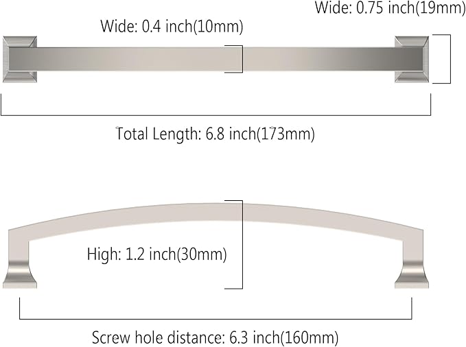Asidrama 10 Pack 6.3 Inch(160mm) Hole Centers Kitchen Cabinet Handles, Brushed Satin Nickel Cabinet Pulls Kitchen Cabinet Hardware for Cupboard Drawer Pulls