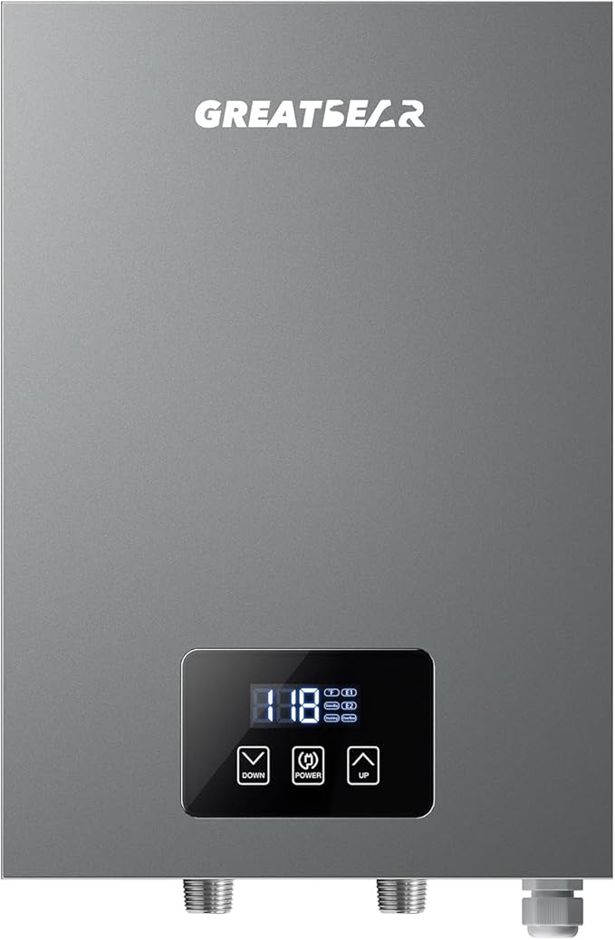 Electric Tankless Water Heater, GREATBEAR 14KW On Demand Water Heater Electric 240V, Point of Use Instant Hot Water Heaters, With Self Modulating ECO130G Gray
