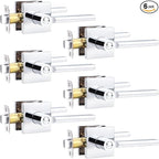 Probrico Polished Chrome Privacy Door Handle Lockset Heavy Duty Square Interior Door Lever for Bedroom or Bathroom Reversible Keyless Handleset Door Knob Slim Handed Levers, 6 Pack