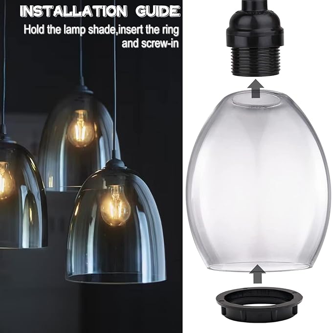 Aluminum Socket Shade Rings - Medium Base E26, Retaining Rings for Glass Lamp Shades/Light Fixtures, Lock Thread Diameter 1-1/2 Inches