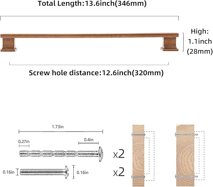 COTYKILEY 10 Pack 12.6 Inch(320mm) Antique Brass Kitchen Cabinet Handles Cabinet Pulls Vintage Drawer Pulls Aged Gold Bronze Kitchen Cabinet Hardware