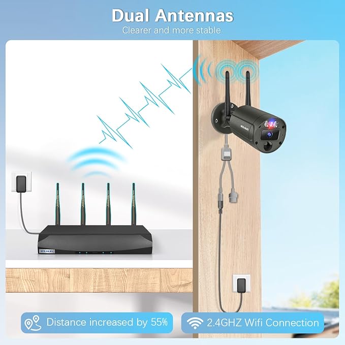 【90 Days Storage & 130° Wide Angle】 Outdoor Wireless Security Camera System, Wireless Cameras for Home Security, WiFi Video Surveillance DVR Kits