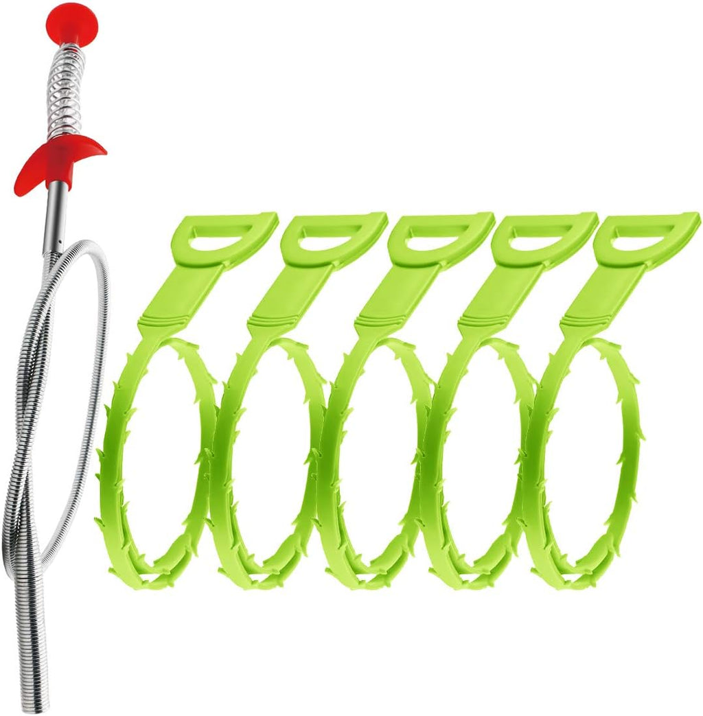 Omont Drain Cleaner Tool, 6 Pack Hair Clog Remover for Sink, 24 Inch Tube Drain Cleaning Tool (Green)