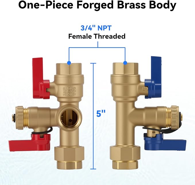 Solimeta 3/4 Inch IPS Isolator Tankless Water Heater Service Valve Kit with Pressure Relief Valve, Lead-Free Brass
