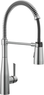 Delta Essa Pro Style Commercial Kitchen Faucet with Pull Down Sprayer, Brushed Nickel Single Hole Kitchen Sink Faucet, Single Handle, Arctic Stainless 9613-AR-DST
