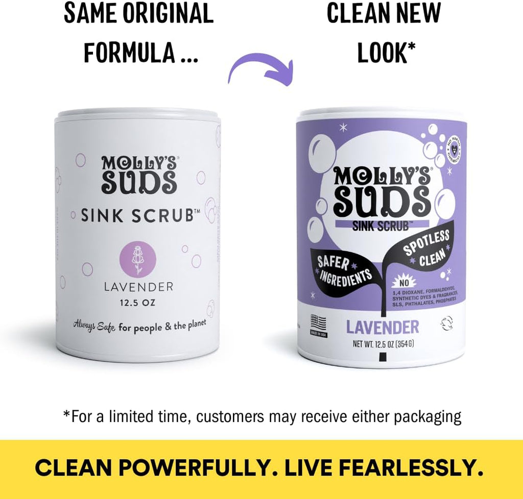 Molly's Suds Sink and All Purpose SCRUB | Gently Removes Stains, Scrubs Away Grease & Gime, Buffs out Scratches | Plant and Mineral Based | 2 Pack, Lavender Scent