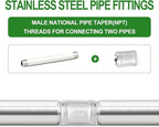 TAISHER 2PCS Stainless Steel Pipe Fittings, 1/4" NPT Male x 1/4" NPT Male Threaded, 12" Length Thickened Nipple Cast Pipe