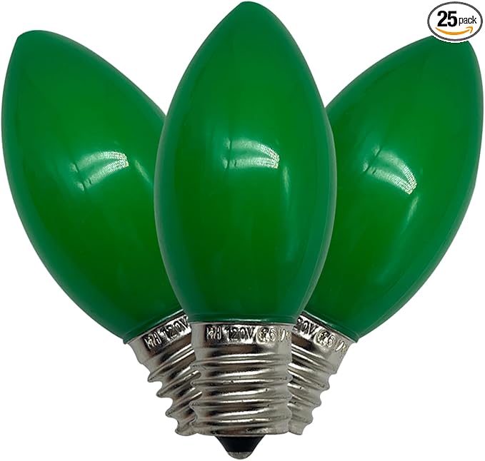 25 Pack C9 LED Replacement Christmas Light Bulbs, E17 Base Led Bulb Outdoor Christmas Lights, Waterproof Commercial Grade Holiday Decoration Replacement Bulbs for String Lights (Green)