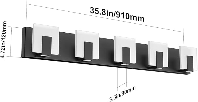 Aipsun 5 Lights Modern Black Vanity Light Up and Down Black Bathroom Lighting Fixtures LED Bathroom Wall Light Over Mirror 6000K