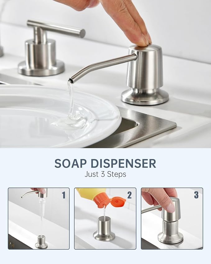 APPASO 2 Handle Kitchen Faucet, 3 Hole Kitchen Sink Faucet with Soap Dispenser, High Arc Brushed Nickel Stainless Steel 4 Hole Faucet for Kitchen Sink