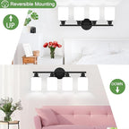 4-Light Bathroom Light Fixtures, Black Modern Vanity Lights with Milky White Frosted Glass Shades, Bathroom Wall Lamp for Mirror Kitchen Living Room