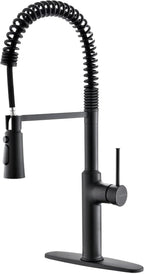 Brass Matte Black Kitchen Faucets, Brass 22 inch Commercial High Arc Single Handle Kitchen Faucets for Pull Down Sprayer Modern Spring with Deck Plate