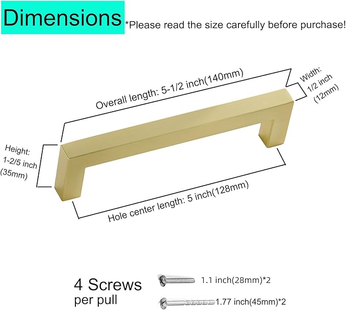 30 Pack 5 Inch Hole Center Brushed Brass Stainless Steel Square Cabinet Pulls Brushed Gold Cabinet Handles Drawer Handles Cupboard Handles