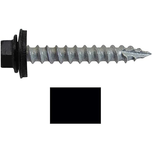 ROOFING SCREWS: (250) x 1-1/2" BLACK Hex Washer Head Metal Roof Screw. Self-tapping Metal to Wood, EPDM Washer, Colored Head