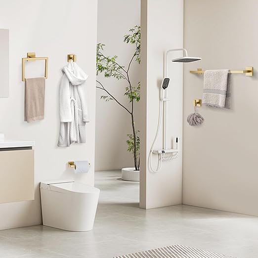 YACVCL Towel Bar Set, 5-Piece Brushed Gold Bathroom Hardware Set, Gold Bathroom Accessories Set, SUS304 Stainless Steel 23.6 Inch Towel Holder Towel Racks Set Wall Mounted