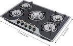 5 Burner Built-in Stainless Steel Gas Stove Top,30 Inch Gas Cooktop LPG/NG Gas Cooktop with 5 Adjustable Hob Burners for Commercial Household