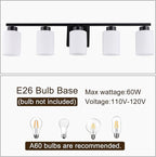 5 Light Bathroom Light Fixtures, 33.3 Inches Vanity Lights for Mirror, Black Vanity Lighting Fixtures with Milky White Glass Shades
