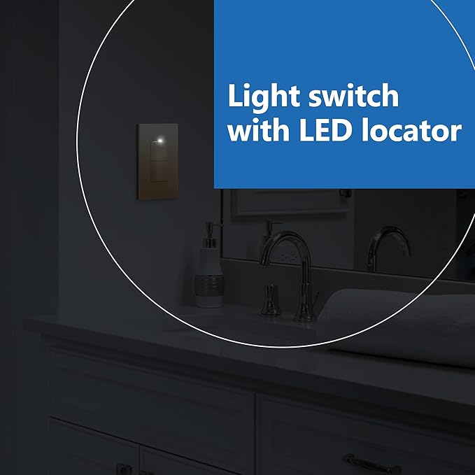 LIDER Minimalist Design Matte Finish Lighted Double Switch, Combination Frameless Decorator Switch with Locator Light, Ground Terminal, Single Pole, 15A 120-277V, UL Listed, LCS2-1P-GD, Gold
