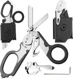 Heavy Duty 6 in 1 Multipurpose Emergency Trauma Shears Scissors with Holster - Outdoor Camping Rescue Tools with Glass Breaker & Strap Cutter Stainless Steel Foldable Scissors Pliers Silver