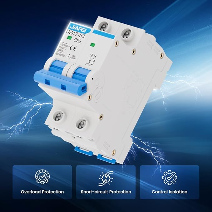 AC Miniature Circuit Breaker, 120V/240V 2 Pole 63 Amp DIN Rail Mount Circuit Breaker, MCB C63 Solar AC Disconnect Switch,Thermal Magnetic Trip