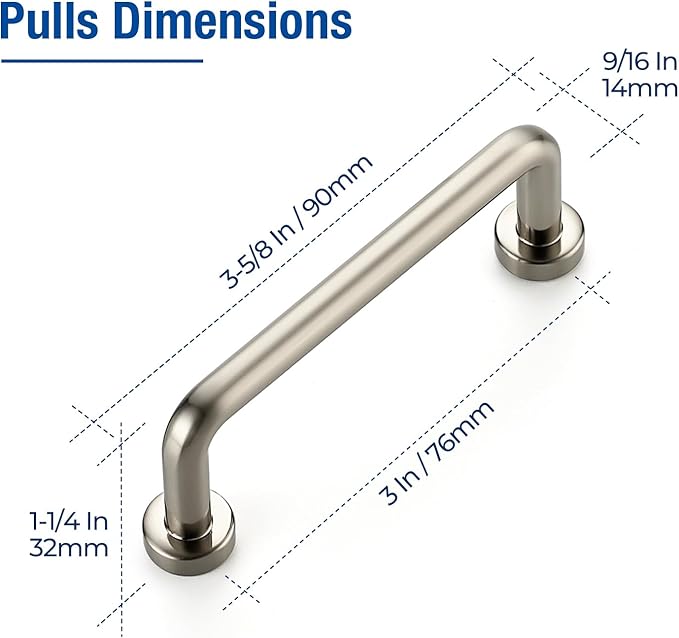 JOY DECOR Cabinet Pulls – 3 Inch Hole Center, Brushed Nickel, 20 Pack, Zinc Alloy Cabinet Handles for Drawers & Cupboard – Vintage Style Hardware for Kitchen, Bathroom, Dresser, Furniture Makeover