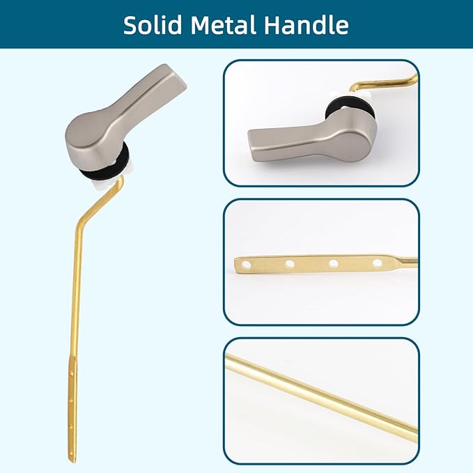 Hygie Rinse Metal Toilet Handle Lever Flush Replacement, 2PCS Universal Side Mount Toilet Handle with Stainless Steel Flapper Chains, Toilet Repair Kit, Brushed Nickel