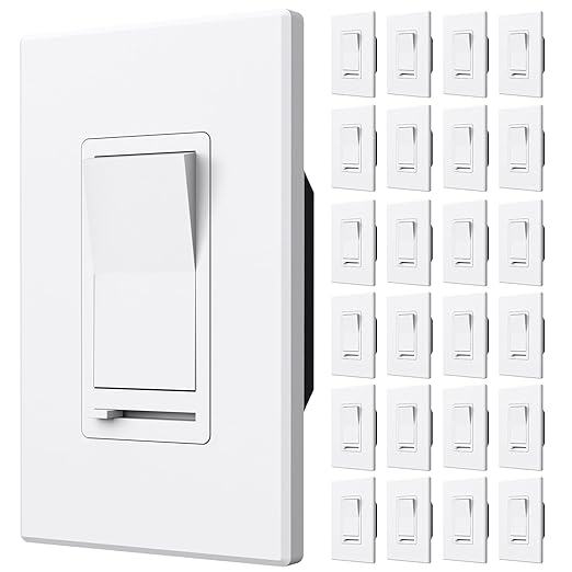 Amico 24 Pack Dimmer Light Switch, Single-Pole or 3-Way Slide Dimmer Switches for Led Lights, Suitable for 150W Dimmable LED/CFL Lights and 600W Incandescent/Halogen, Wall Plate Included, White