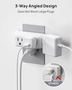 TROND Outlet Extender Surge Protector - Multi Plug Wall Outlet with 4 Grounded Sockets, 3 Way Angled Plug Adapter, 900J, Electrical Wall Splitter for Home Office Travel Dorm Room, White