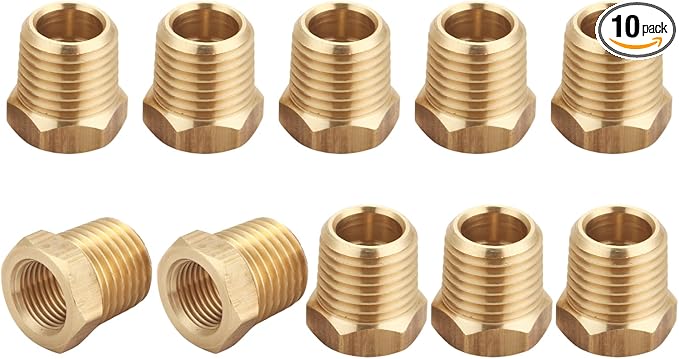 1/4 NPT Male Thread to 1/8 NPT Female Thread Brass Reducer Hex Bushing Brass Fitting Pipe Hose Tube Adapter Convert, Thread 0.5" OD to 0.375" ID, Pack of 10