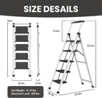 XinSunho 5 Step Ladder, Aluminum Folding Stool with Retractable Handrails & Tool Tray, Anti-Slip, Sturdy Lightweight, 330lbs Safety for Kitchen Indoor Outdoor