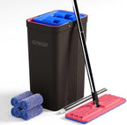 JOYMOOP Mop and Bucket with Wringer Set, Hands Free Flat Floor Mop and Bucket, with 4 Washable Microfiber Pads, Wet and Dry Use, Floor Cleaning System - Black+Red+Slate Blue