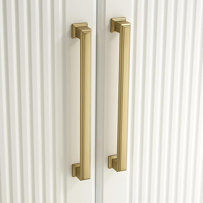 10 Pack 7.5 Inch(192mm) Hole Center Brushed Champagne Bronze Modern Cabinet Pulls Kitchen Cabinet Handles Kitchen Cabinet Hardware Timeless Drawer Pulls for Dresser Wardrobe, Champagne(7.5x10)