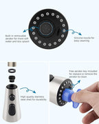 Hibbent Stainless Steel Pull Down Spray Head Replacement with 15 Adapters, NSF/ANSI/CAN 61 & CUPC Certified 3-Function Kitchen Faucet Nozzle, Compatible with Moen, Delta, Kohler Faucet, Brushed Nickel