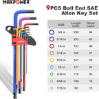 MAXPOWER Allen Wrenches Sets, 27-Piece Allen Key Wrench Set Includes SAE (1/6-3/8"), Metric (1.5-10mm), Torx (T10-T50), Extra Long Arm Ball & Torx End Hex Key Set with T-Handle