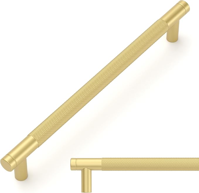 Amerdeco 10 Pack Brushed Gold Cabinet Pulls 10 Inch(254mm) Hole Center Drawer Pulls Cabinet Hardware Kitchen Cabinet Handles for Bathroom ZH0031