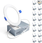 Ensenior 16 Pack 4 Inch LED Recessed Ceiling Light, Dimmable, 3500K Neutral White, 750LM 9W 120V, High Brightness Canless Wafer Downlight - ETL&FCC&IC