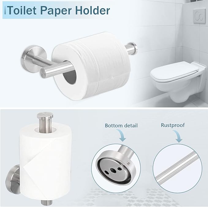 Cilee 10 Piece Brushed Nickel Bathroom Hardware Set, 24 inch Brushed Nickel Towel bar Towel Ring Toilet Paper Holder Robe Towel Hook, SUS304 Stainless Steel Bathroom Accessory Set