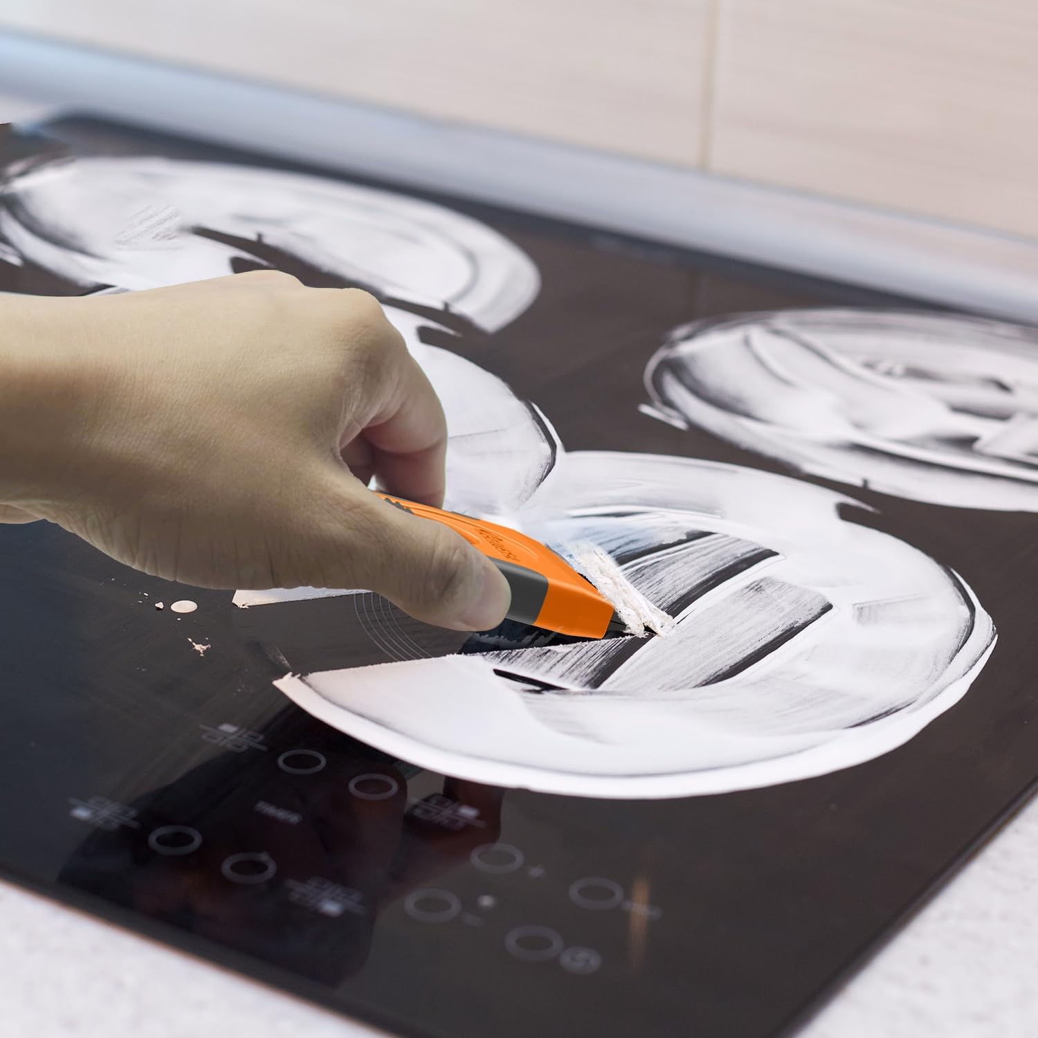 Razor Blade Scraper with 15 Extra Blades: Multi-Surface Cleaning Tool for Glass, Ceramic Cooktops, Ovens, Glass Top Stoves and Foot - Removes Burned-On Food, Tough Stains, Dirt, Stickers, and Paint