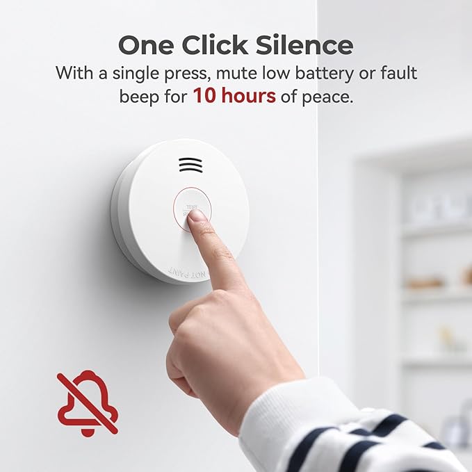SITERLINK Smoke Detectors 10 Year Battery Operated,UL217-9th Listed Smoke Alarm with Test-Silence Button,Photoelectric Sensor Fire Alarms Smoke Detectors with LED Lights for Home, GS525A (8 Pack)