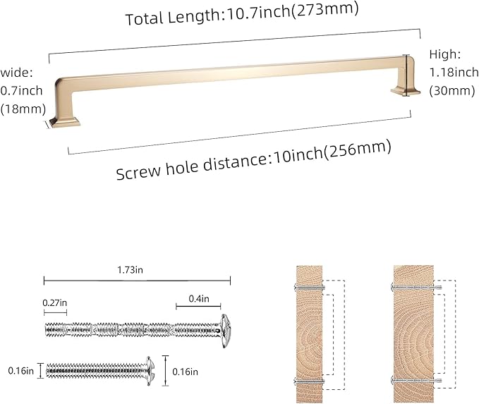 COTYKILEY 10 Pack 10 Inch(256mm) Champagne Bronze Cabinet Handles Champagne Kitchen Cabinet Pulls Cabinet Door Handles Kitchen Cabinet Hardware Cupboard Drawer Pulls Dresser Handles