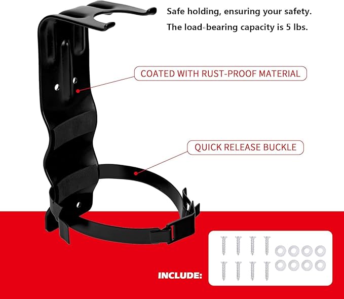 2 Pack Fire Extinguisher Brackets, 5 LB Fire Extinguisher Wall Mount Bracket, Metal Heavy Duty Fire Extinguishers Holder for Home, Car, RV, Truck, Mini Fire Extinguishers (Non-Universal)