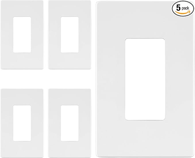 LIDER Matte Finish Decorator Switch Cover, Screwless Wall Plate, Mid-Size 1-Gang 4.88" x 3.11", Unbreakable Polycarbonate Thermoplastic, UL Listed, LSWP-31M-W5P, White, 5 Pack
